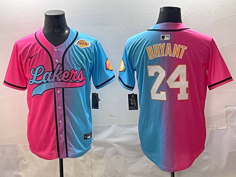 Men 2025 Los Angeles Lakers 24 Bryant Blue pink Nike NBA Jersey style 010